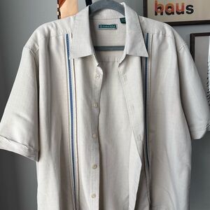 Cubavera Cream Shirt with Blue Stripes
